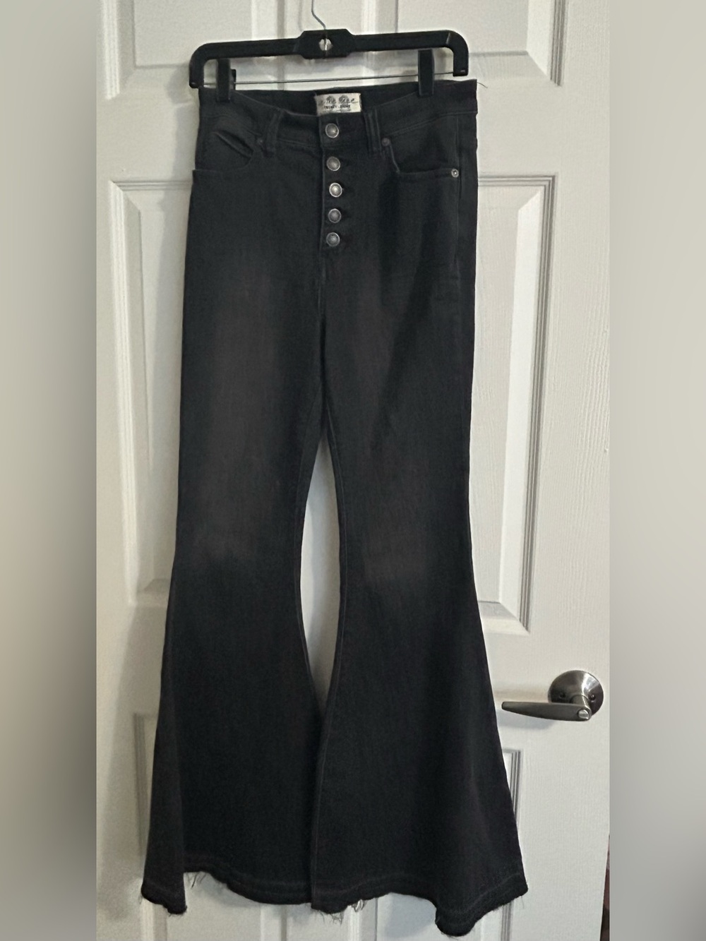 Free People Black High-Rise Button-Fly Flare Jeans
